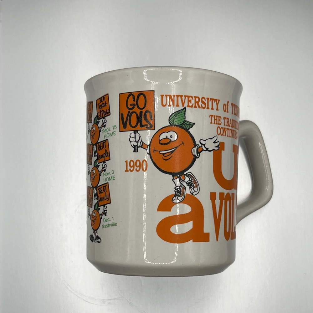 University of Tennessee White and Orange Mug vintage 1990